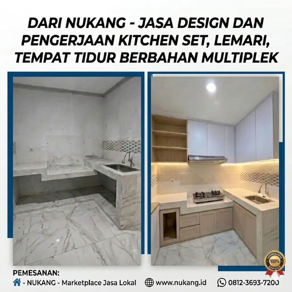 Design dan Pengerjaan Kitchen Set, Lemari, Tempat Tidur Berbahan Multiplek
